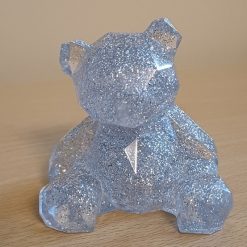 Handmade Clear Resin Silver Glitter Geometric sitting Teddy Bear Keepsake