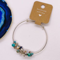 Turquoise & Silver Crystal Beaded Adjustable Bangle