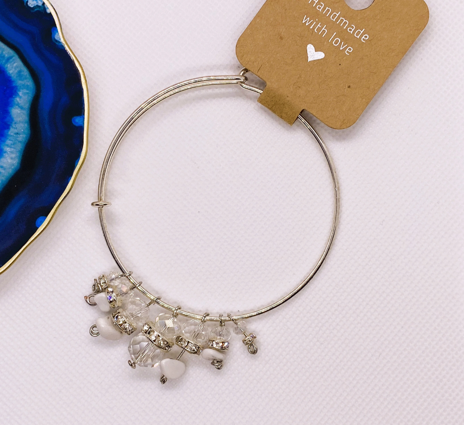 White Crystal & Rhinestone Silver Tone Adjustable Bangle White Crystal & Rhinestone Silver Tone Adjustable Bangle
