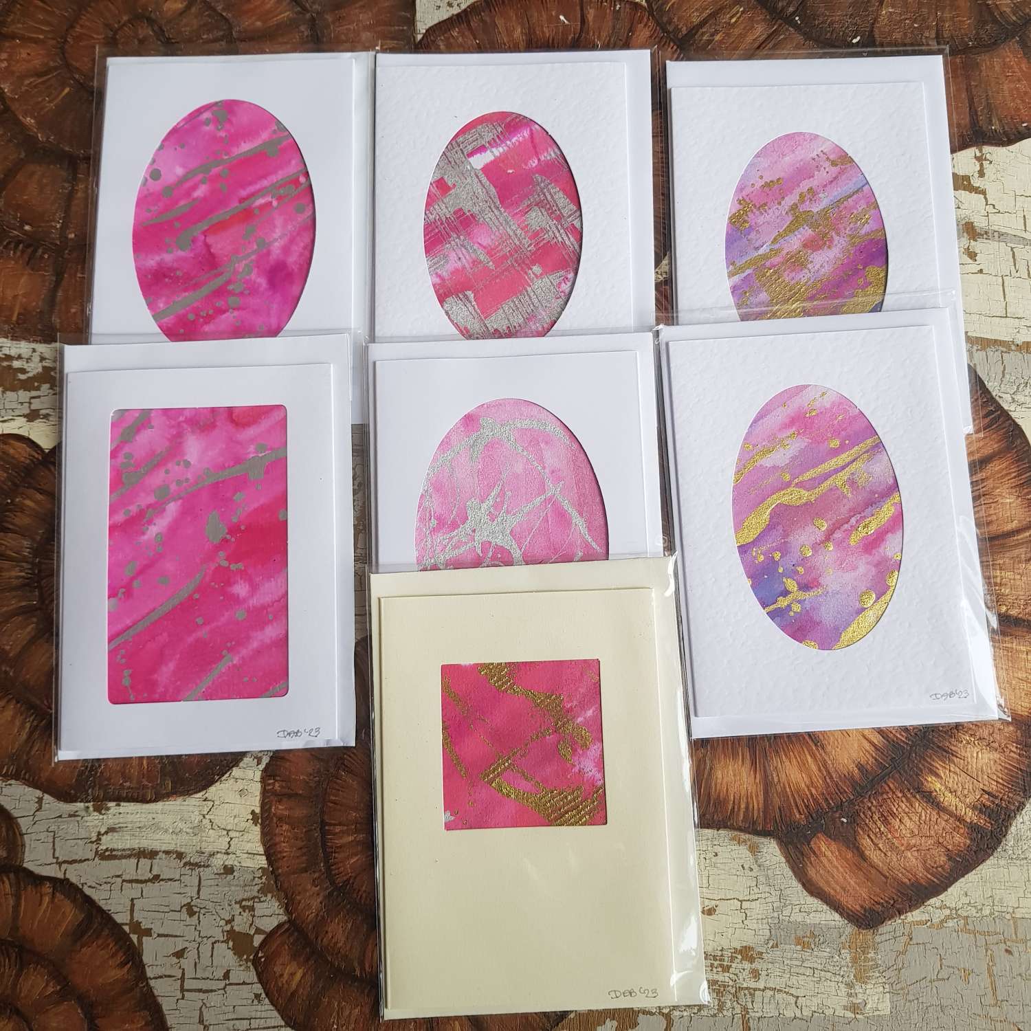 Handpainted cards pinks Handpainted cards pinks