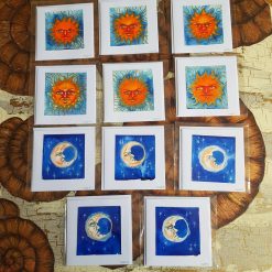 Small handpainted cards suns/moons