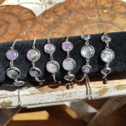 Glass cabochon bracelets purples silver