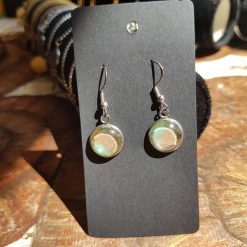 Glass cabochons in green & gold Earrings
