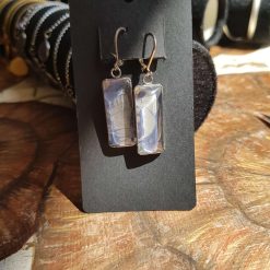 Glass cabochons in blues and silver Earrings