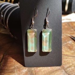 Glass cabochons green & gold Earrings