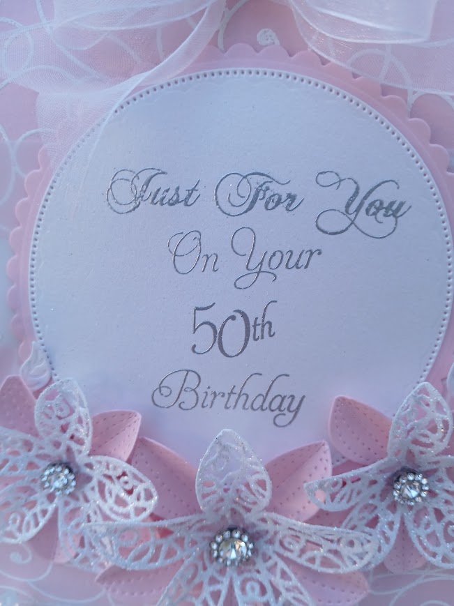 Luxury Handmade Pretty Pink & White with flower spray & bow - Aged Birthday Card - please select age Luxury Handmade Pretty Pink & White with flower spray & bow - Aged Birthday Card - please select age