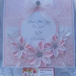 Luxury Handmade Pretty Pink & White with flower spray & bow - Aged Birthday Card - please select age 2 Luxury Handmade Pretty Pink & White with flower spray & bow - Aged Birthday Card - please select age 2