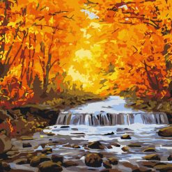 Waterfall in Autumn Painting by Numbers set