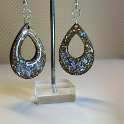 Earrings - Wooden Dangle Drop - Multi Sparkle Oval