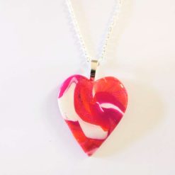 Swirly heart pendant in bright pink, orange and white