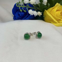Green Agate Gemstone Stud Earrings Silver