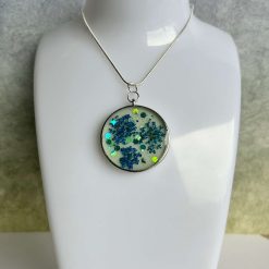 Pendant - Blue real flower - Round