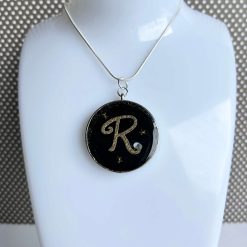 Pendant - Round Gold/Black Initial