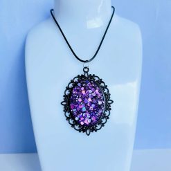 Pendant - Black Oval Mauve Sparkle