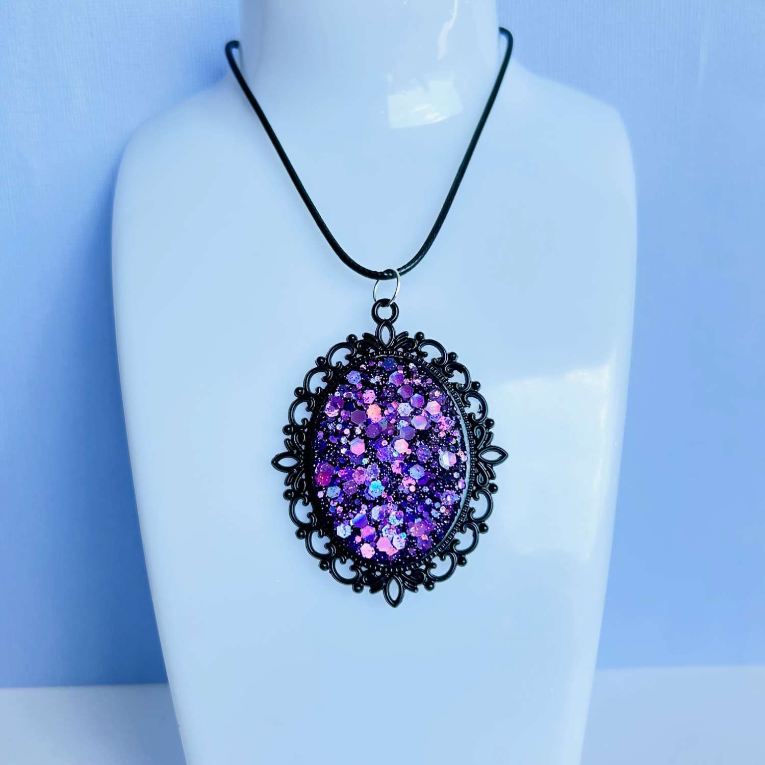 Pendant - Black Oval Mauve Sparkle Pendant - Black Oval Mauve Sparkle
