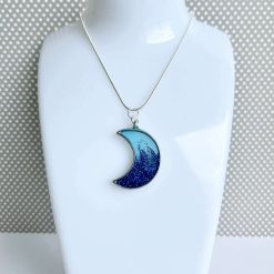 Pendant  Blue Glitter Crescent Moon