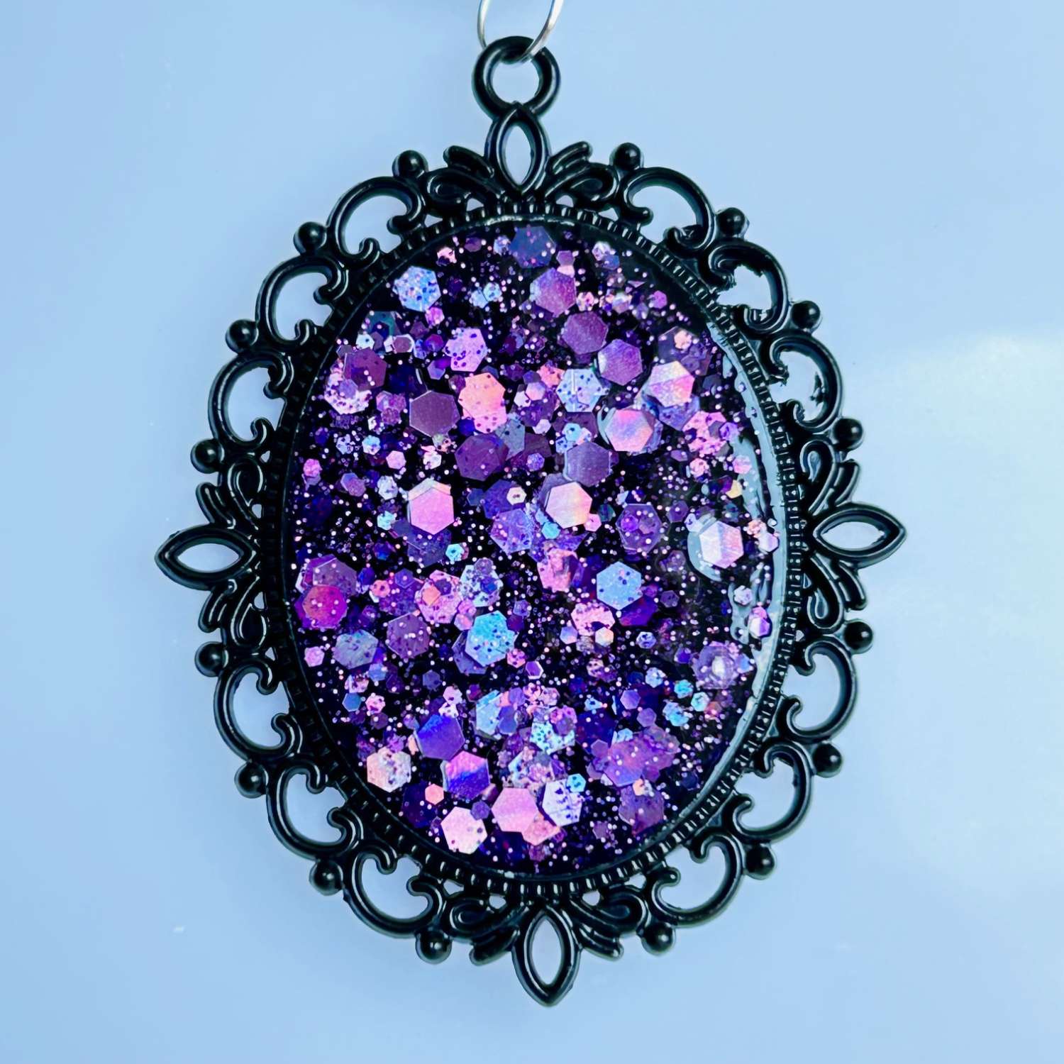 Pendant - Black Oval Mauve Sparkle Pendant - Black Oval Mauve Sparkle