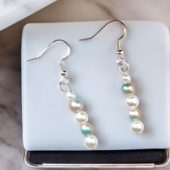 A Beautiful Pair of Cream Pearl and Gold/Mint Pearl Beaded Earrings