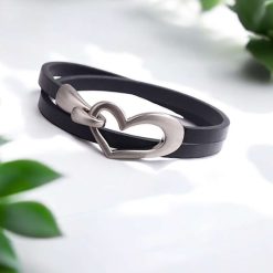 E - Leather Wrap Bracelet /Choker With Hook & Heart Metal Clasp