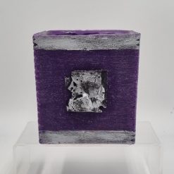 Plant Pot Holder Square Purple Wax With Silver Decoration