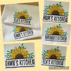 Personalised Embroidered Tea Towel Sunflower Design