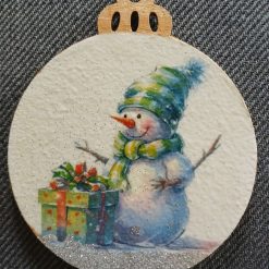Wooden Bauble Hanging Decoration.  Christmas Snowman