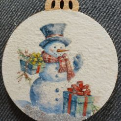 Wooden Bauble Hanging Decoration.  Christmas Snowman