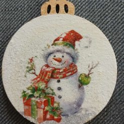 Wooden Bauble Hanging Decoration.  Christmas Snowman