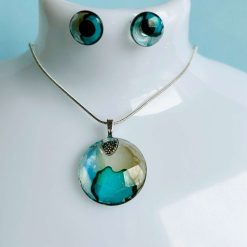 Pendant & Ear-studs - Crystal Blue Smoke
