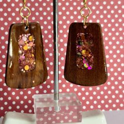 Earrings - Wooden Dangle Drop - Rose GoldSparkle 3 Earrings - Wooden Dangle Drop - Rose GoldSparkle 4