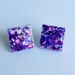 Ear Studs - Magenta Sparkle - Square