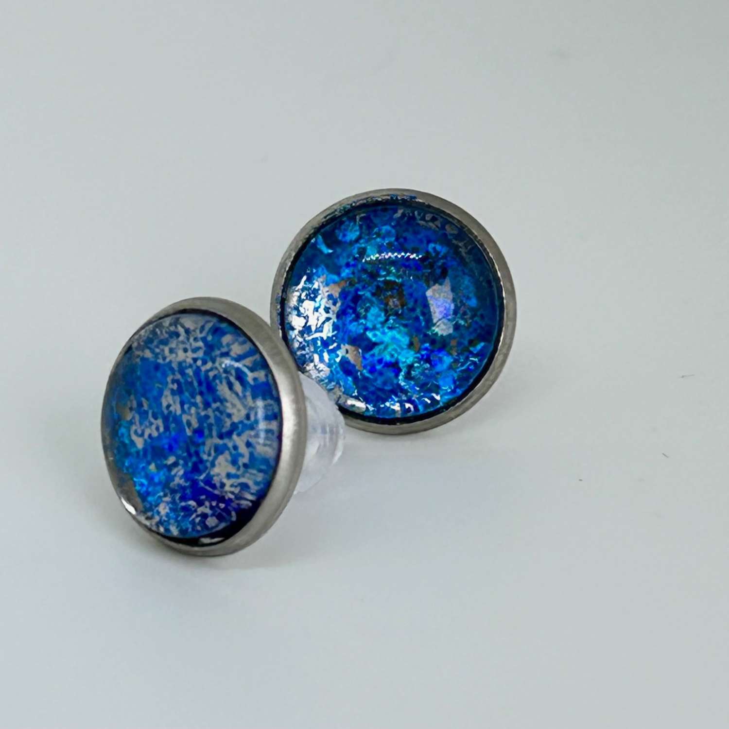 Ear Studs - Blue Holo - 12mm Ear Studs - Blue Holo - 12mm