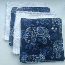 Bamboo Towelling Reusable Face Wipes - Blue Elephant