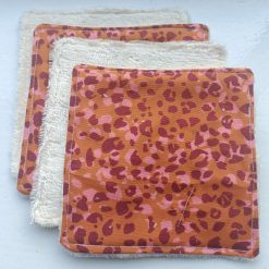 Bamboo Towelling Reusable Face Wipes - Orange Leopard