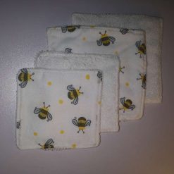 Bamboo Towelling Reusable Face Wipes - White Bumble Bee