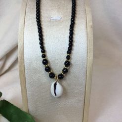 Black Jet Gemstone Cowrie Shell Necklaces