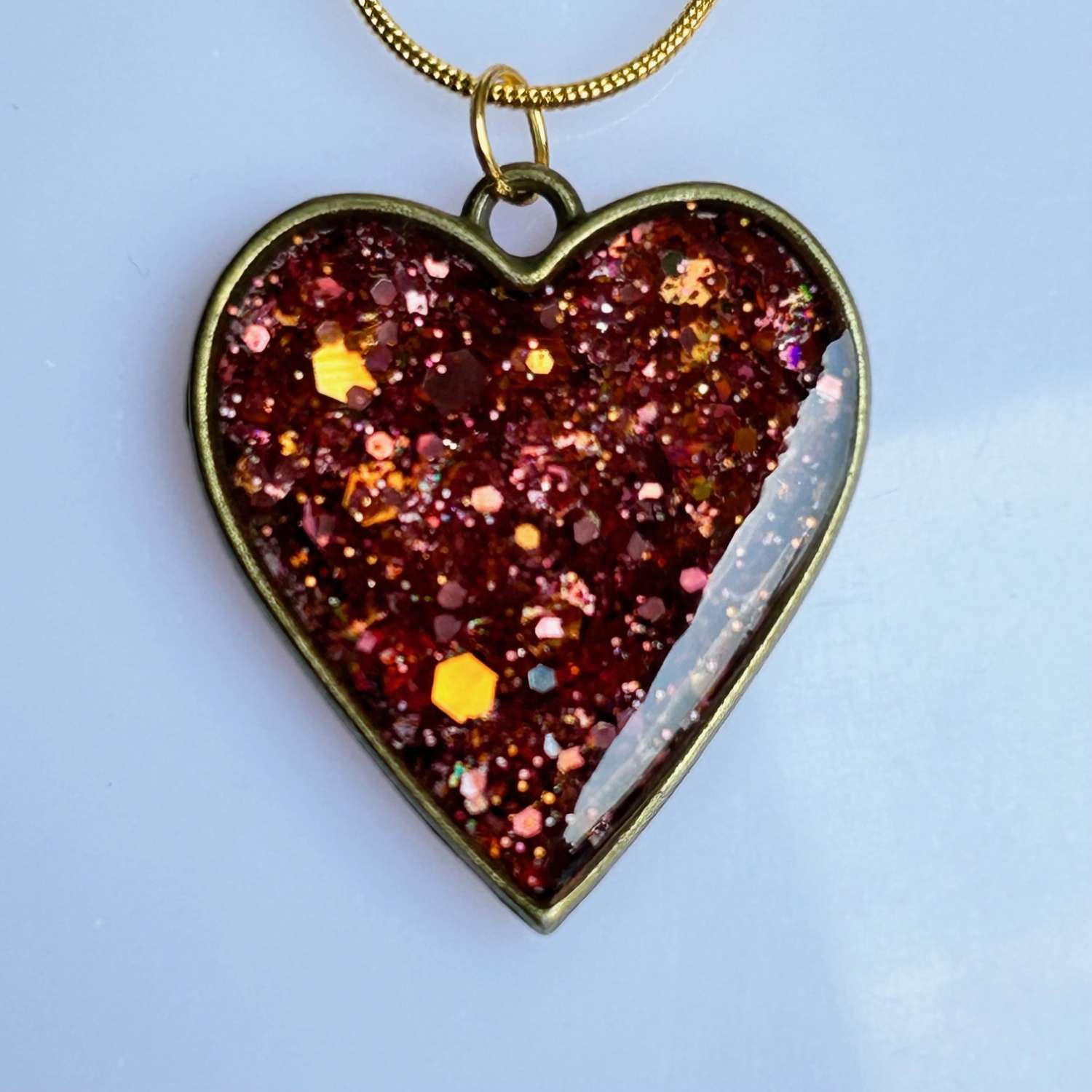 Pendant - Rose Gold Holographic Sparkle - Heart Pendant - Rose Gold Holographic Sparkle - Heart