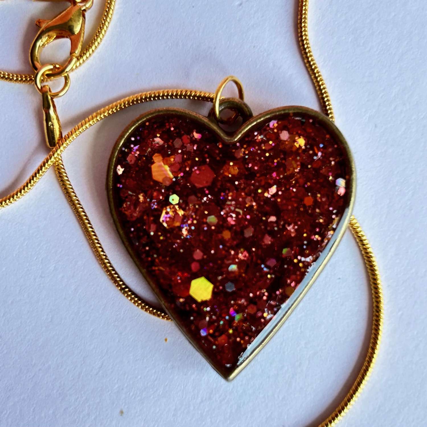 Pendant - Rose Gold Holographic Sparkle - Heart Pendant - Rose Gold Holographic Sparkle - Heart