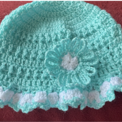 C - Lightweight Summer Floppy Style Beanie Made In Baby Brilliance Glittery Teal Green & White