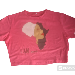 Cropped T Shirt  - Cerise/Dk Pink - Africa Applique
