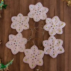 Christmas decoration - crocheted snowflakes with beads - 6 pcs