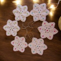 Christmas decorations - white snowflakes with colourful beads - 6 pcs