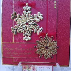 Luxury Handmade Christmas Card - Red & Gold Snowflakes with sentiment & jewels