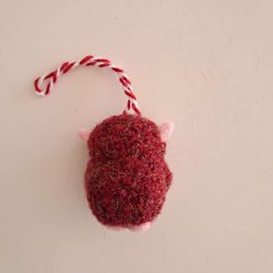 Needle Felted Ornament - Red Sparkly Yeti 1