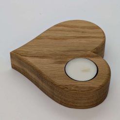 Oak Tea Light Holder, large heart 2