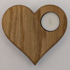 Oak Tea Light Holder, large heart 3