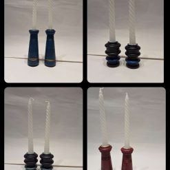 Candleholder - Upcycled wooden spindle metallic detail