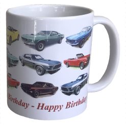 Ford Mustang Classic Cars  - 11oz Ceramic  Mug - Happy Birthday or Plain - Single or Set of Four
