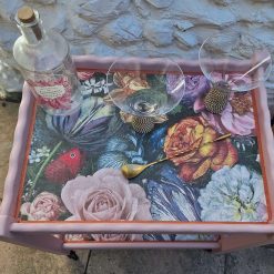 Furniture - Art Deco pink and copper floral cocktail trolley