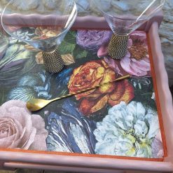 Furniture - Art Deco pink and copper floral cocktail trolley 6 Furniture - Art Deco pink and copper floral cocktail trolley 6